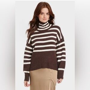 a new day Chocolate and Cream Striped Turtleneck Sweater XXL. 🌹🌺🌸 BG 12